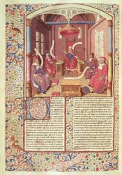 Ms 246 fol.354v St. Augustinus, Epicurus, Zeno, Antiochus en Varron, uit 